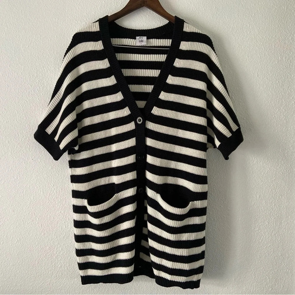 Cabi Whistle Striped Cardigan Knit 100% Cotton Short Sleeve Button Front Small - Picture 10 of 10